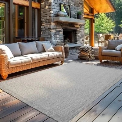 Afbeelding van Carpetsale24 Buitentapijt Weerbestendig Platgeweven Keukentapijt Balkon Tuin Patio Tapijt Grijs 200 x 290 cm