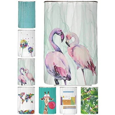 Afbeelding van Arteneur® anti schimmel douchegordijn 120x200 zware zoom, ondoorzichtig, waterdicht, wasbaar &amp; 12 ringen (Flamingos Liefdevole)