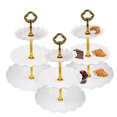 Afbeelding van 3 stuks taartstandaard, verdikt, laags cupcake dessertstandaard, wit, borden met etages, voor doop, baby, geboorte, blauw, communie, bruiloft (dezelfde vorm, verdikt)