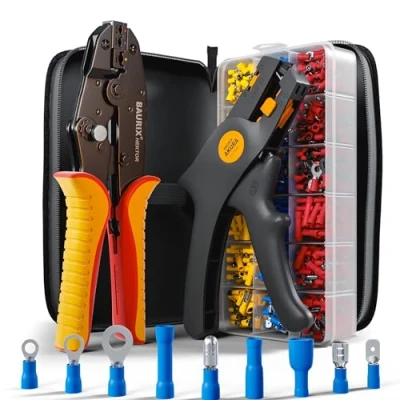 Afbeelding van BAURIX® krimptangset met 700 kabelschoenen en draadstrippers I Kabelschoentang voor 0,50 6,00 mm² kabelhulzen Kabelschoentang, krimptang