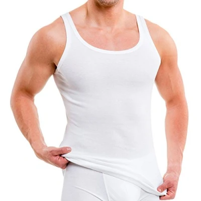 Afbeelding van HERMKO 3000, Singlet voor heren, set met 3 stuks, van 100% biologisch katoen, meerdere kleuren, wit, L