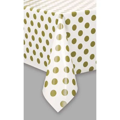 Afbeelding van Tafelkleed wit met gouden stippen 137 x 274 cm