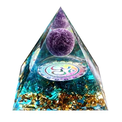 Afbeelding van Amethist kristallen bal, orgonietpiramide met blauw kwarts, reiki, energie, chakra, genezende bescherming, orgon meditatiecadeau