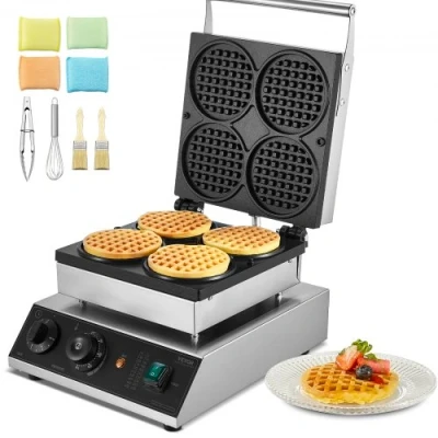 Afbeelding van VEVOR Commerciële Wafelijzer Machine 1750W 4 Stuks Ronde Wafels