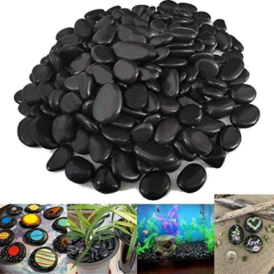 Afbeelding van VELLES aquarium stenen om te beschilderen kiezelstenen zwart decoratief grind decoratieve natuur tuindecoratie terrarium knutselen open haard 20 40 mm 950 g.