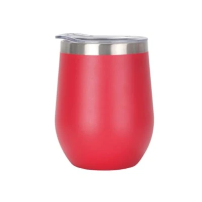 Afbeelding van Gtell 12oz roestvrijstalen wijnbeker zonder steel met deksel, dubbelwandige geïsoleerde reismok, perfect voor wijn, koffie, dranken, champagne, cocktails (rood)