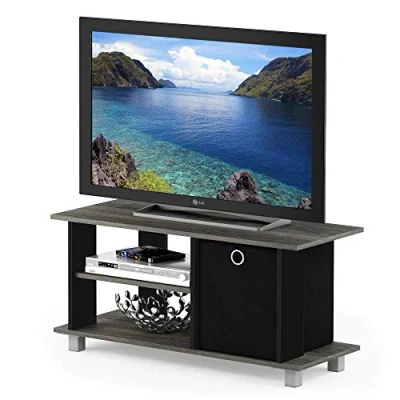 Afbeelding van Furinno Sully 3 traps tv standaard voor tot 48, Frans eiken, grijs/zwart, 104,4 (breedte) x 40,1 (hoogte) 39,4 (diepte) cm
