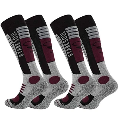 Afbeelding van STARK SOUL Ski functionele sokken, wintersportsokken met speciale voering, 2 paar, grijs zwart bordeaux, 39 42 EU