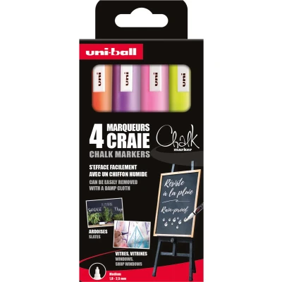 Afbeelding van Uni ball Chalk PWE 5M krijtmarker medium punt fluor kleuren set 4 stuks