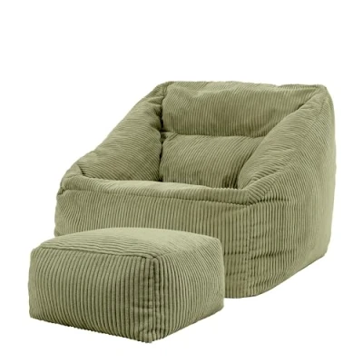 Afbeelding van icon Morgan Zitzak Fauteuil met Hocker, Salie Groen, Corduroy Stof, Volwassen Vulling Inbegrepen, Comfortabele Stoel, Slaapkamer, Woonkamer, Woonkamermeubilair