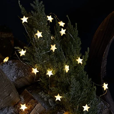 Afbeelding van Lights4fun Outdoor Star Batterij Fairy Lights 50 Warm Wit Micro LEDs Timer 4.9 m IP44