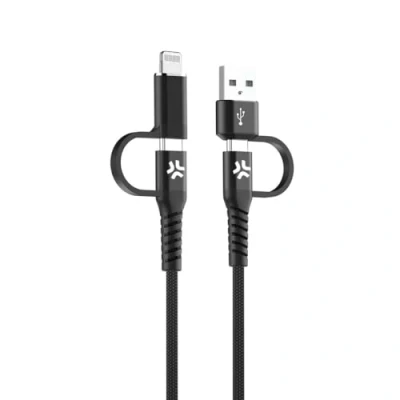 Afbeelding van Kabel USB naar C en Lightning Celly USBC4IN1BK Zwart 2 m