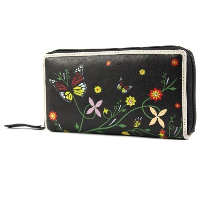 Afbeelding van bruno banani Leren Portemonnee Butterfly Large Zip Around Black Zwart Veelkleurig
