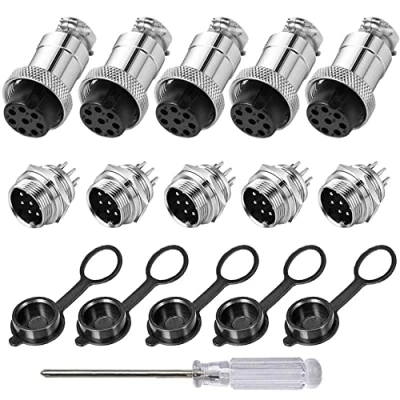 Afbeelding van Aiqeer 5 stuks 8 pins GX16 Aviation stekker, 16 mm schroefdraad metalen luchtvaartkabelconnector, A mannelijk vrouwelijke luchtvaartstekker stopcontact kit, met rubberen dop