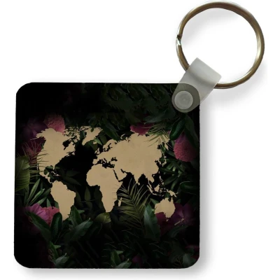 Afbeelding van Sleutelhanger Uitdeelcadeautjes Wereldkaart Bruin Bloemen Plastic