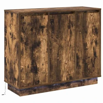 Afbeelding van vidaXL Dressoir met LED Gerookt Eiken 90x32x75 cm Gefabriceerd Hout