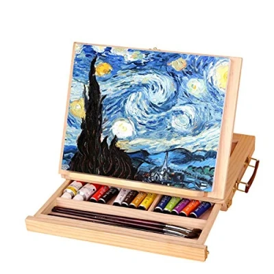 Afbeelding van Opvouwbare ezel, verstelbare kunstenaar ezel schilderij draagbare tafel doos met lade 27 x 7 35,5 cm schets voor beginners, studenten kunstenaars