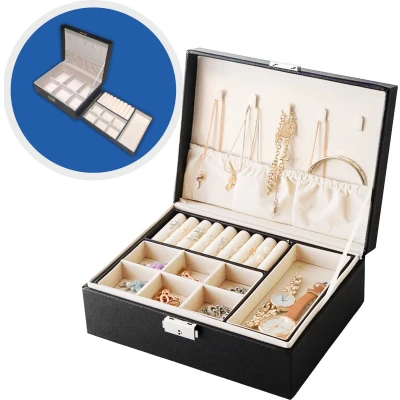 Afbeelding van ATV PERFECTUM Luxe Sieradendoos Zwart 2 Lagen juwelendoos Sieradenbox Opberger sieraden doos juwelen Opbergbox valentijns cadeautje voor haar