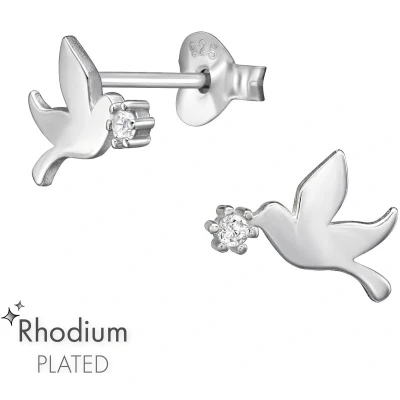 Afbeelding van JoyS Zilveren vogel oorbellen 6 x 10 mm zirkonia oorknoppen duif rhodium / gehodineerd