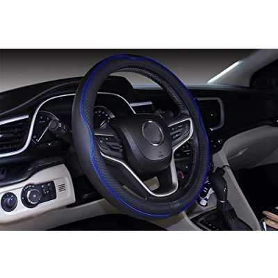 Afbeelding van Istn Auto stuurhoes van microvezel, 38 cm, voor de meeste auto&#039;s (Zwart Donkerblauw, 37 38cm)