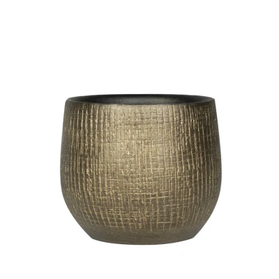 Afbeelding van Plantenpot/bloempot in een strakke Modern design look metaal goud Dia 15 cm en Hoogte 13