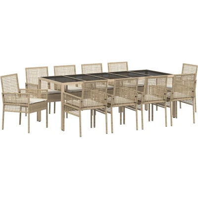 Afbeelding van vidaXL 11 delige Tuin Dinerset met Kussens Beige Poly Rattan