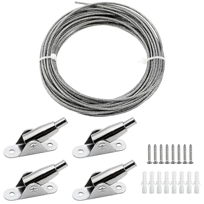 Afbeelding van DXLing 4 stuks verstelbare ophangdraad voor schilderijen, 2 mm x 1,5 met lus en haak, stevige roestvrijstalen staalkabel plastic coating, hardware kunsthangers, lamp, fotospiegel, inhoud 25 kg