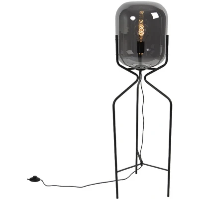 Afbeelding van QAZQA Design vloerlamp zwart met smoke glas Bliss
