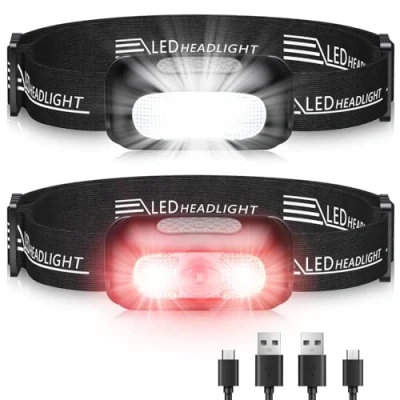 Afbeelding van EOIWUY Oplaadbare Hoofdlamp, [2 Pack] Superheldere LED Hoofdlamp met 5 Modi, Wit &amp; Rood Licht, IPX4 Waterdichte Verstelbare Lichtgewicht Koplamp voor Volwassenen/Kinderen/Vissen/Hardlopen