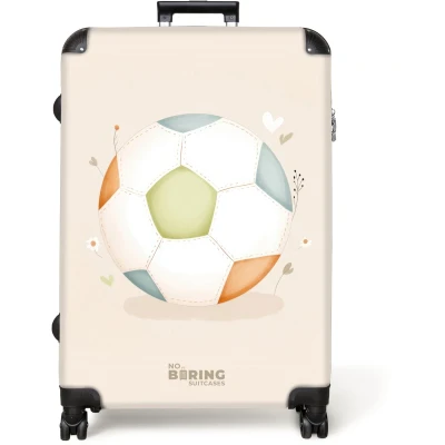 Afbeelding van NoBoringSuitcases.com® Koffer groot Reiskoffer lichtgewicht Voetbal in beige pastel kleuren Rolkoffer met 4 wielen Grote trolley XL 98 liter bagage