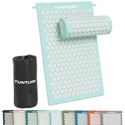 Afbeelding van Tunturi Spijkermat met kussen Acupressuur Meditatie Mat Acupunctuur Set Massage en Ontspanning 68x42x2 cm Lichtblauw