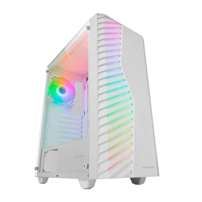Afbeelding van MARSGAMING MC VOLT, ATX Gaming Behuizing, ARGB 120mm Ventilator, Voorkant Rooster, Volledig Zijraam van Getint Glas, Kabelbeheer, Mid Tower PC met Ondersteuning voor Waterkoeling, Wit