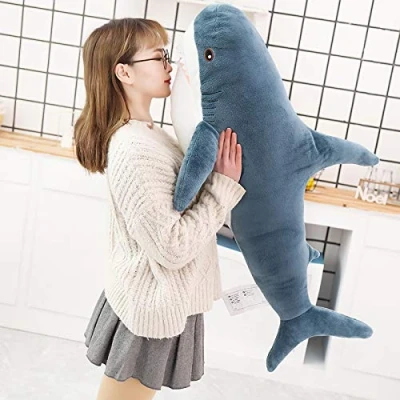 Afbeelding van XIAOHONG 3D haai knuffeldier, handgemaakt, zacht haaienkussen, haaienknuffel, pluche gevuld speelgoed, sierkussen voor woondecoratie, geschenk, kinderkussen, knuffeldier speelgoed (76 cm)