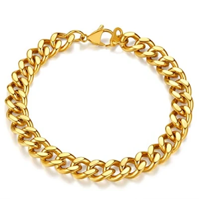 Afbeelding van FindChic Miami Cubaanse Stoeprand Heren Gouden Armband, 9MM Brede 7 Inch 19 cm Ketting Armband Voor Mannen En Vrouwen, Hiphop Mannelijke Roestvrij Stalen Schakelketting