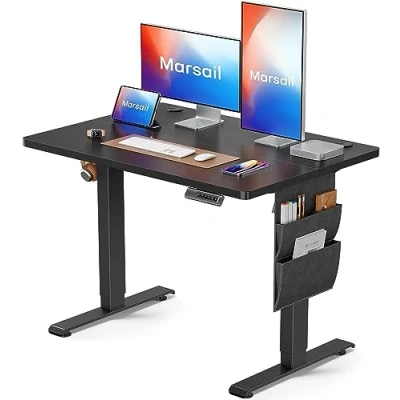 Afbeelding van Marsail Staande bureau in hoogte verstelbaar, elektrisch sta met Staragetas, staand voor thuiskantoor, computerbureau, vooraf ingestelde geheugen hoofdtelefoonhaak, 120 x 60 cm