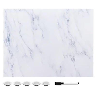 Afbeelding van Navaris magnetisch memobord met accessoires 43 x 33 cm Uitwisbaar whiteboard marker en magneten Wit marmer design