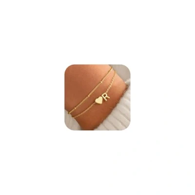 Afbeelding van TINGN armband voor dames, goud 14K verguld hart, gelaagde armbanden, gepersonaliseerde met letters, monogram, alfabet, gouden sieraden, geschenken vrouwen, vriendin, meisjes