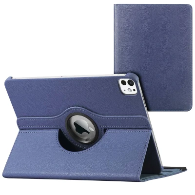 Afbeelding van iPad Pro 13 (2024) M4 Hoes: iMoshion 360 Draaibare Bookcase Donkerblauw Kunstleder Tablet Hoezen