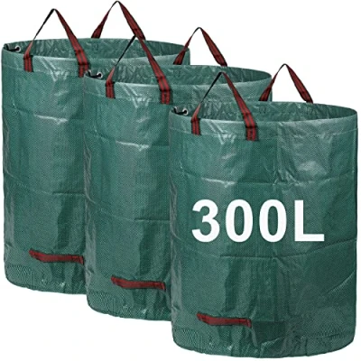 Afbeelding van 3 delige set tuinzakken, 300 liter tuinafvalzak van robuust waterdicht polypropyleenweefsel PP, zelfstaand en opvouwbaar, afvalzakken voor tuinafval, bladeren, gazon, planten, groen