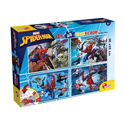 Afbeelding van LISCIANI Marvel Puzzle MAXIFLOOR Spiderman Dubbelzijdige Puzzel 4x48 Stukjes Achterzijde om In te Kleuren Denk en Geduldspel Educatief Spel Voor Kinderen vanaf 4 Jaar