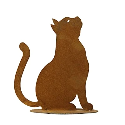 Afbeelding van Tuinpaal van roestig metaal Tuindecoratie in kattenvorm