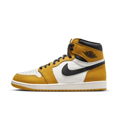Afbeelding van Jordan AIR 1 Retro Unisex Sneakers hoog, Maat: 45.5, Yellow ochre/black/sail Leer en textiel