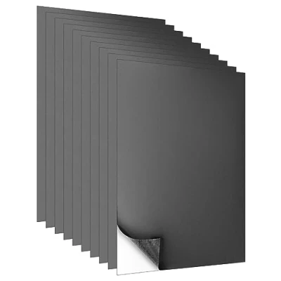 Afbeelding van QWORK® 10 stuks magneetfolie in A4, magneetplaten, zelfklevend, 0,6 mm dik, zwart, voor handwerk, koelkastmagneten, foto&#039;s