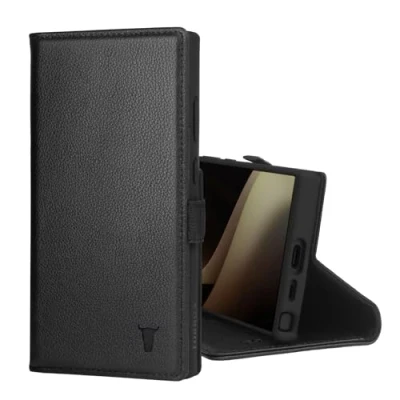 Afbeelding van TORRO Case compatibel met Samsung Galaxy S24 Ultra 5G Premium Leren Portemonnee Hoesje Standaard en Kaartsleuven (Zwart)