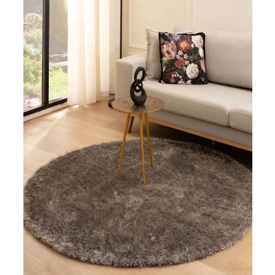 Afbeelding van Rond Hoogpolig Tapijt/Vloerkleed Velvet Posh Grijs 80 Cm