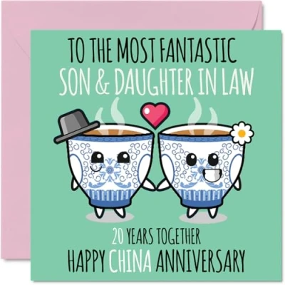 Afbeelding van Leuke China verjaardag kaart voor zoon &amp; dochter in wet 20 jaar samen Gelukkige 20e bruiloft kaarten zoon, 145mm x wenskaarten twintigste jubilea