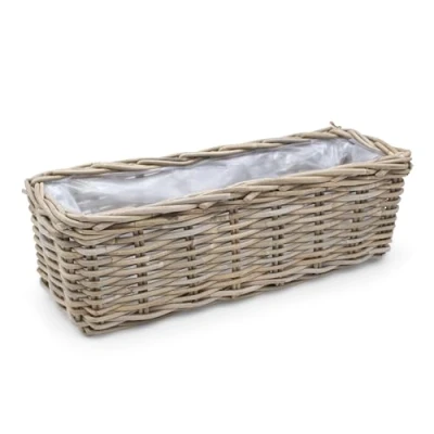 Afbeelding van Spetebo Rieten plantenbak, naturel, 40 cm, vierkant, rotan bloemenmand met folie, tuindecoratie, gevlochten mand, plantenpot, bloempot