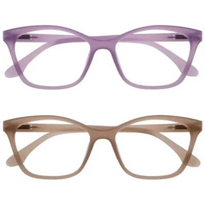 Afbeelding van OPULIZE KAT Leesbril 2 Pack Kattenoog Montuur Paars, Taupe Heren &amp; Dames Veerscharnieren RR59 5U +1.00