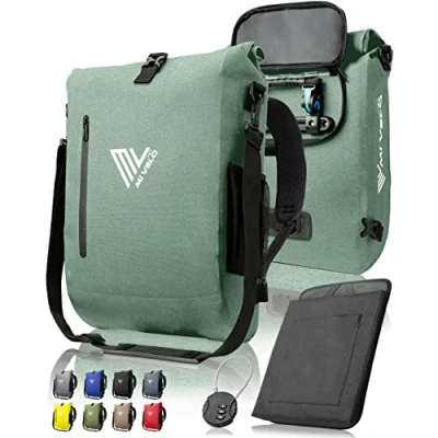 Afbeelding van MIVELO 3 in 1 fietstas rugzak schoudertas waterdicht 100% PVC vrij, met laptopvak en slot, voor fietsbagagedrager stuk (mint, 20L)