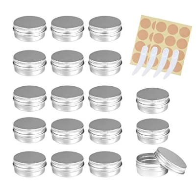 Afbeelding van DBALL Blikdoos, kleine crèmepotje, leeg, blikjes, 30 ml, cosmeticahouder met schroefdeksel, rond, reizen, mini opbergdozen voor lippenbalsem, lotion, crème, kaarsen, cosmetica, 20 stuks